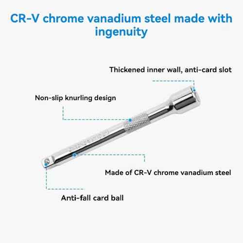 3/8" Drive Socket Extension Bar Set, Professional Socket Extension Set Include 3, 6, and 10 Inch Extensions, Premium Cr-V Steel Construction