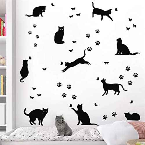 Bamsod Black Cat Wall Stickers for Kids Bedroom - Vinyl Wall Art Decals, 10 Pcs