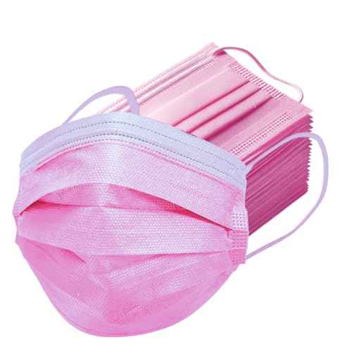 50PCS Pink Disposable Face Masks, Non-medical, 3 Layer Protection Face Masks for Adult, Teenager, Seniors (50, Pink)