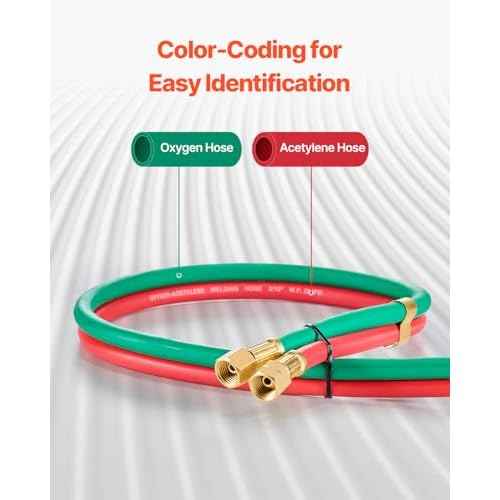 VEVOR Oxygen Acetylene Hose, 1/4-Inch x 25FT Oxy Acetylene Hose with 9/16"-18 LH/RH B Fittings, R Grade Welding Torch Twin Hose with 300PSI Maximum Working Pressure for Cutting Soldering Brazing