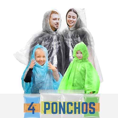 Ponchos Family Pack, Rain Poncho For Family Pack? Disposable Ponchos For Kids and Adults?Rain Ponchos