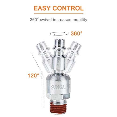 SUNGATOR 3-Pack 1/4 Inch Swivel Air Tool Fittings, 360¡Æ Rotatable 1/4'' Industrial Plugs, 1/4'' MNPT Swivel Air Compressor Hose Fittings, Quick Connect Male NPT Plugs