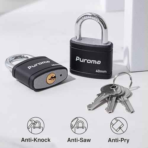 Puroma 2 Pack Keyed Padlock with 3 Keys Alike, 1.1 Inch Locker Lock 40mm Heavy-Duty Locks for Gate Fence Hasp Cabinet Toolbox School Gym Locker (Black)