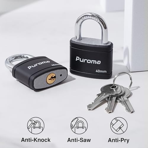 Puroma 2-Key Black Padlock with 3 Keys, 7/8" (40mm) School Locker & Gate Lock - Variation 2