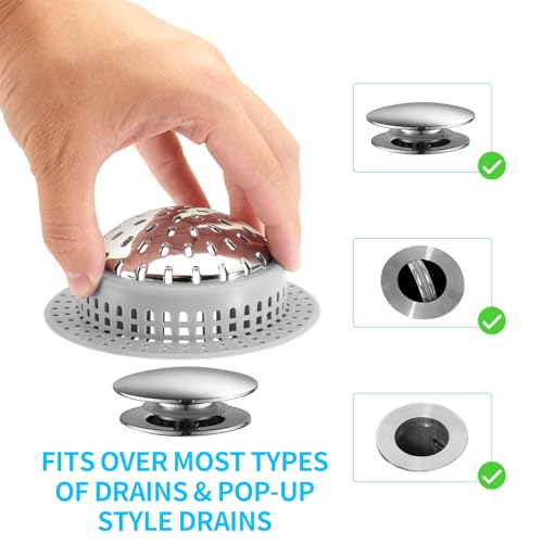 Large Grey Bathtub & Sink Drain Hair Catcher - Rustproof Zinc Alloy, Easy to Clean & Stay in Place