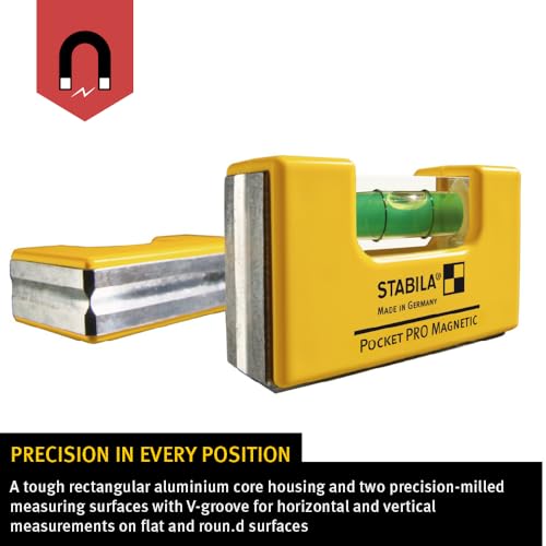 Stabila Pocket Level Pro 11901 — Small Magnetic Bubble Level with Belt Clip
