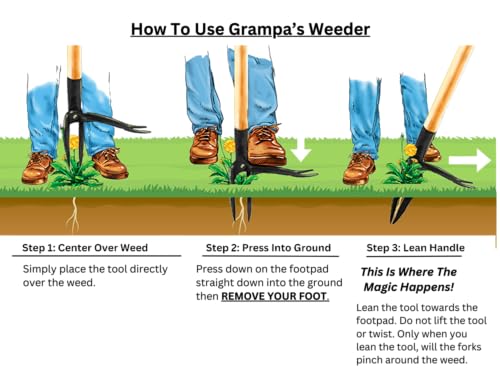 Stand Up Weed Puller Tool with Long Bamboo Handle - Grampa's Weeder