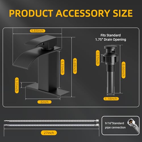 Ryuwanku Waterfall Bathroom Faucet Matte Black Stainless Steel 1-Handle