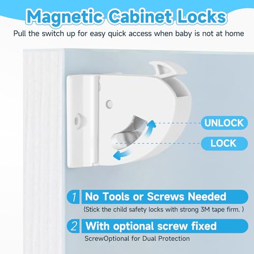 4 Pack Magnetic Cabinet Locks for Child Safety, Drawer Locks Baby Proofing, Magnetic Door Safety Locks for Cabinets and Drawers, Easy Installation No Tools Required (4 Pack and 1 Keys)