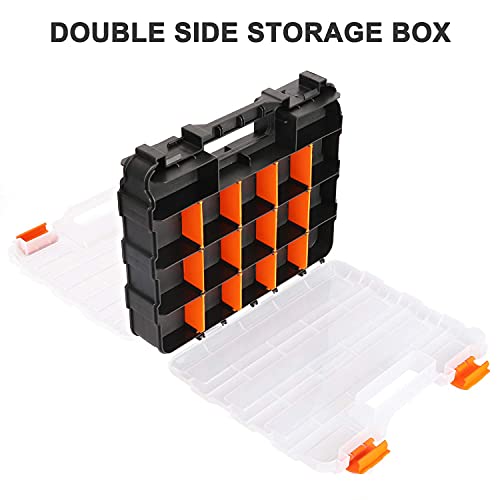 Mayouko 34-Compartment Double-Side Tool Organizer with Removable Dividers – Black/Orange, 12.6" L x 10.6" W x 3.2" H