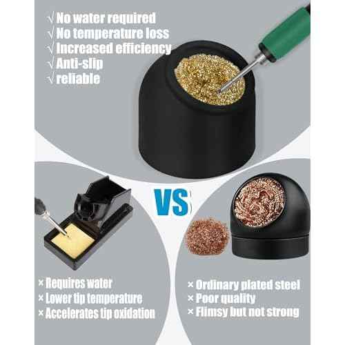 Kaisi Soldering Iron Tip Cleaner,Non-slip Silicone Holder Solder Brass Tip Cleaner Kit for Cleaning Soldering Stations,Soldering Irons Tips,With 3 solder sponge Brass Cleanr Balls (Black)