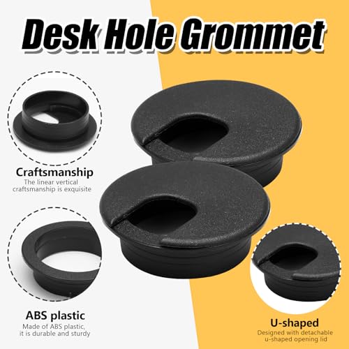 2 Pcs 2-Inch Black Desk Grommet U-Shape Cable Organizer for Office & Home