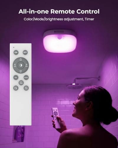 FULEN Waterproof Shower Ceiling Light with Motion Sensor, Rechargeable, White / 1 Pack