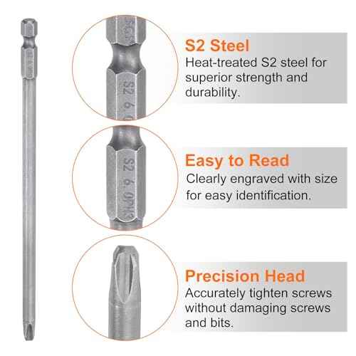 HARFINGTON 5pcs #3 Phillips Screwdriver Bit PH3 1/4" Hex Shank 6" (150mm) Long Magnetic S2 Steel Industrial Grade Screw Driver Bit Cross Head Electric Drill Bits 0.236" (6mm) Rod