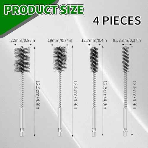 4 Pcs Stainless Steel Bore Brush Set Drill Wire Brush Small Wire Brushes with Hex Shank Handle for Drill Ports Tubes Bearings Cleaning Parts 3/8'' 1/2'' 3/4'' 7/8''