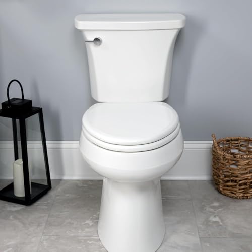 Mayfair Linden Slow Close Elongated Toilet Seat - Heavy Duty Wood, White, Easy Install