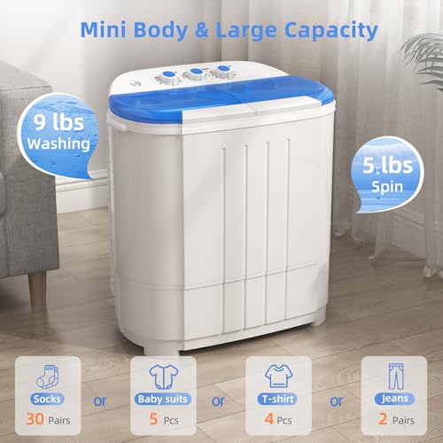 VCJ Portable Twin Tub Washing Machine 14lbs Capacity Compact Laundry Washer & Spinner for Apartments RVs Dorms