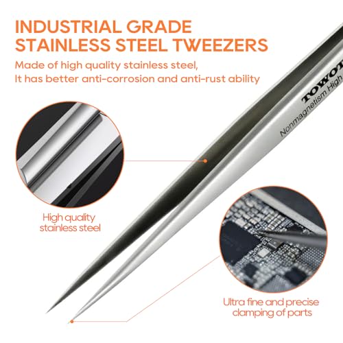 TOWOT 140mm Precision Stainless Steel Pointed Tweezers for Electronics Jewelry Craft