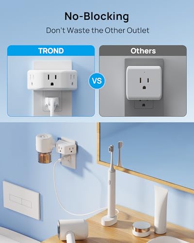 TROND 3AC Prong Outlet Extender 2 Pack - Bathroom Power Splitter, White, 3-Socket