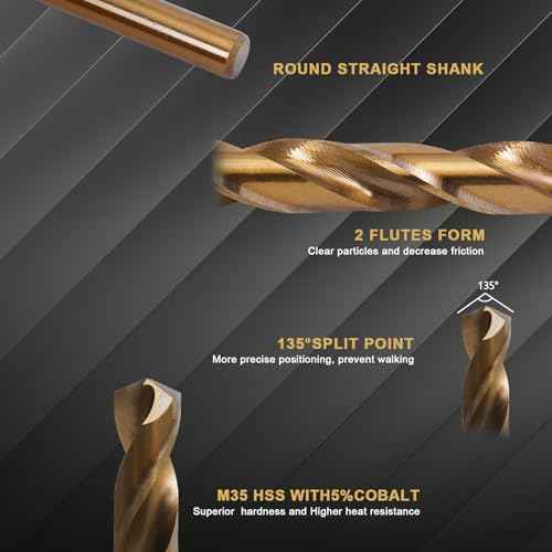 Cobalt Drill Bit Set - 13Pcs M35 HSS Twist Drill Bits Kit 1/16"-1/4" for Hardened Metal, Stainless Steel, Cast Iron, Wood and Plastic