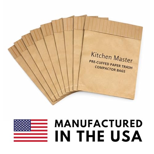 Kitchen Master 12 Pack Pre-Cuffed Compactor Bags, 15-Inch Universal Fit, Paper Liners
