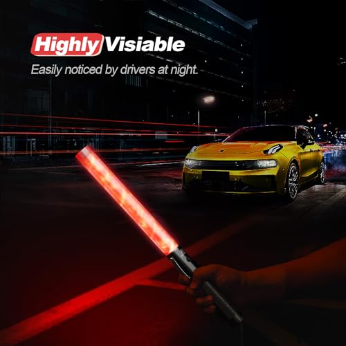 RoadHero 4 Pack Traffic Batons, 16 Inch LED Traffic Control Batons, Safety Light Wands with 2 Flashing Modes, Air Marshaling Signal Wand with Side Clip for Airport, Parking, Car Directing
