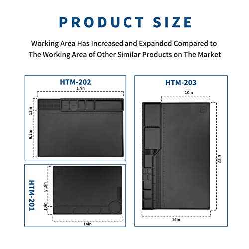 HTM-202 Black Silicone Soldering Mat Heat Resistant Large Magnetic Electronic Repair Work Mat,Expand Work Area for Soldering, Electronics, Computer Repair Etc