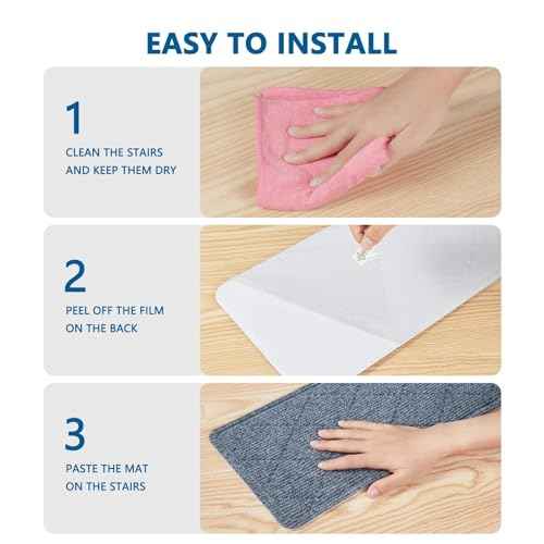 Stair Treads for Wooden Steps Indoor, 15 Pack 8" X 30" Non Slip Carpet Stair Treads with Reusable Adhesive for Kids Elders and Dogs, Surface Polyester TPR Backing Stair Runner Rugs, Dark Grey