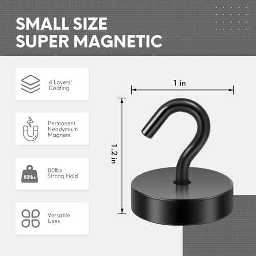 Neosmuk Magnetic Hooks, Cruise Ship Essentials, 80lb+ Heavy Duty Magnetic Hooks for Cruise Cabins, Refrigerator, Grill, Hanging, and Travel | Extra Strong Must-Haves Magnet Hook,Black
