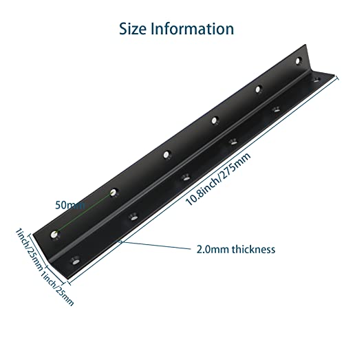 Aufuga Heavy Duty Stainless Steel Corner Brackets 11x1x1 Inches, Black (4 Pack)
