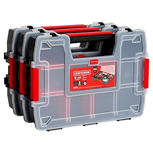 CRAFTSMAN 3-Pack Small Parts Storage Organizer with Removable Dividers, 10 Compartments, Secure Latch, 11.5 x 2.5 x 8.5 Inches