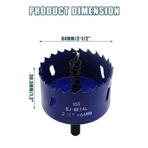 2-1/2 Inch (64mm) Hole Saw with Arbor, BI-Metal Wood Hole Saw Hole Cutter, Hole Drilling Cut Smooth and Fast for Cornhole Boards, Wood, Plastic, Metal, Drywall, Fiberboard