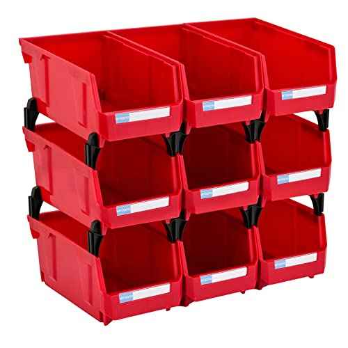 Small parts organizer Wall Mounted Hanging Bins Parts Storage Organizer Garage Storage Bins for Bolts, tools,other small parts (Red,pack of 9)