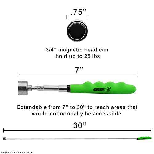 GRIP 25 lb Super Telescopic Magnetic Pickup Tool - Extends to 30" - Retrieve Ferrous Objects Around Garage, Workshop, Jobsite - Easy Cleanup