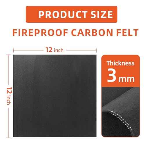 Carbon Felt Fireproof Welding Blanket, Heat Resistant Up to 1800¡ÆF, 12 * 12 in Flame Retardant Fabric Carbon Felt for Stove Wick, Heat Shield for Soldering, Firepit, Smoker, Black