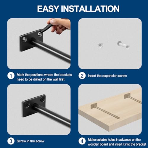 MHMYDZ 12 Pack 8" Black Solid Steel Floating Shelf Brackets Concealed Supports