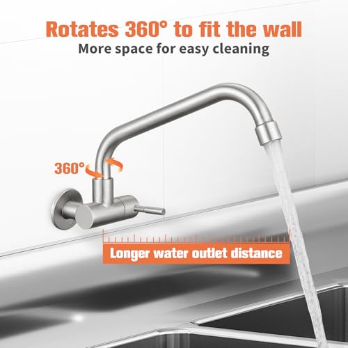 Totalize Brushed Nickel Wall Mount Cold Faucet for Kitchen & Utility Sinks