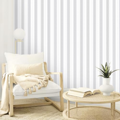 Gray and White Peel and Stick Wallpaper Modern Boho Contact Paper Cabinet Grey Stripe Removable Waterproof Wallpaper Bathroom Bedroom Self Adhesive Line Farmhouse Contact Paper 17.3inW 78.7inL