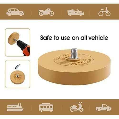 Rubber Eraser Wheel Kit for Adhesive Removal - Power Drill Attachment Tool for Auto Decals, Metal & Glass Surfaces (Heavy-Duty Abrasive Discs)