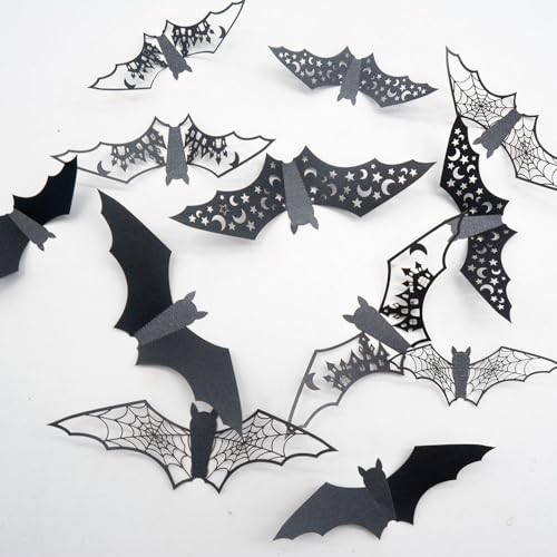 KTAABTR 36PCS Black Halloween Bat Wall Stickers - Large Decor for Walls & Parties