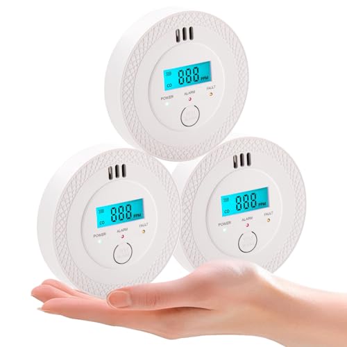 3 Pack Carbon Monoxide Detectors,PG-C06 Portable Carbon Monoxide Detector,LCD Display Smoke Alarm,Carbon Monoxide Detectors Portable for Home,Restaurant,Hotel,Office (White)