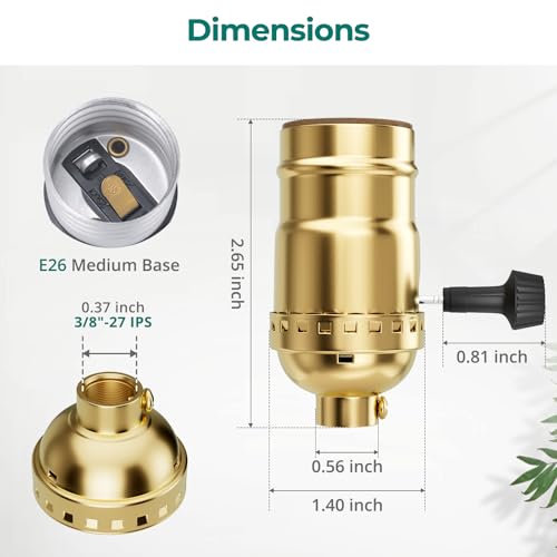 DiCUNO Gold 3-Way Lamp Socket Replacement UL Listed E26 Repair Kit