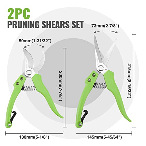 WORKPRO Garden Clippers, 2 Pcs Flower Scissors Include 8" Bypass Pruner and 8.5'' Straight Blade Shear, Professional Pruning Shears Kit for Cutting Flowers, Trimming Plants, Fruits Picking