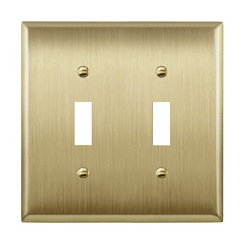 LIDER Brushed Brass 2-Gang Metal Wall Plate for Toggle Switches - Mid-Size