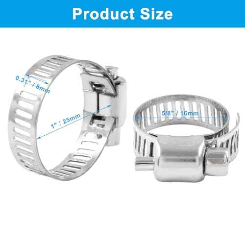20 pcs 5/8" - 1" 304 Stainless Steel Hose Clamps, Adjustable Metal Pipe Clamp, Worm Gear for Pipe - Dryer Repair, Tubing and Fuel Line