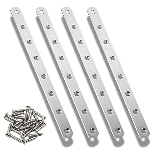 12 Inch 4Pcs Stainless Steel Flat Mending Plates & Brackets Set for Furniture Repair
