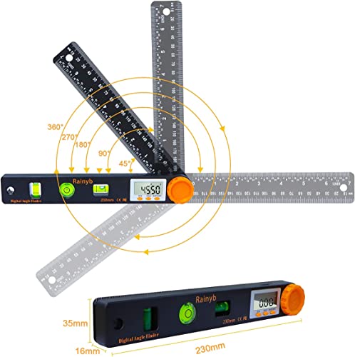 Rainyb 7-Inch Digital Angle Finder Protractor with LED Display, Horizontal/Vertical Levels, 0-360°