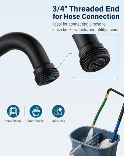 Aolemi Matte Black Laundry Sink Faucet 3/4" NPT Threaded Spout, 360° Swivel, Dual Handle
