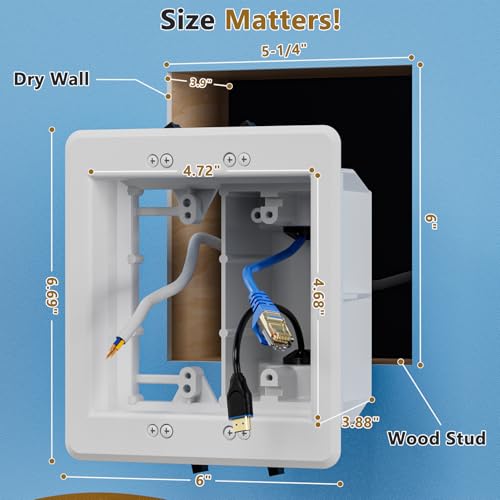 Dremica 2-Gang Recessed Outlet Box for Wall Mount TVs - Includes Covers, 1 Pack