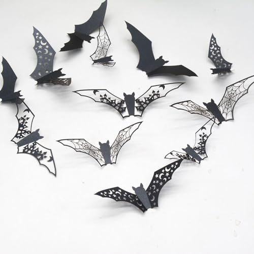 KTAABTR 36PCS Black Halloween Bat Wall Stickers - Large Decor for Walls & Parties
